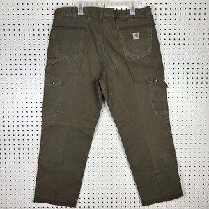 Carhartt Cargo Carpenter Pants 40x30 Brown Distressed Work Wear B342 DFE Relaxed